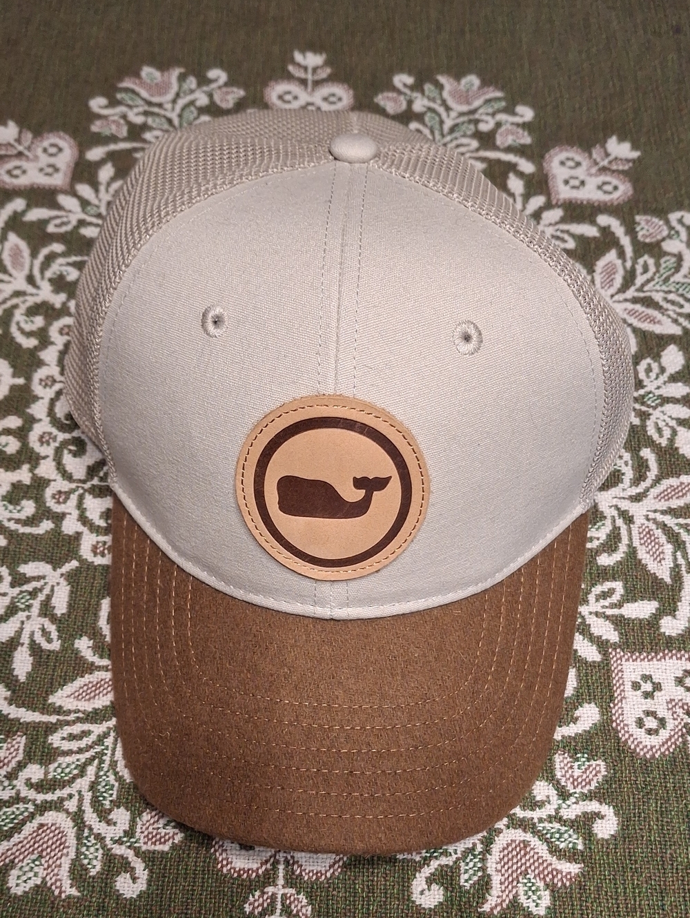 Neutral and Brown Men’s Trucker Cap with Whale Patch